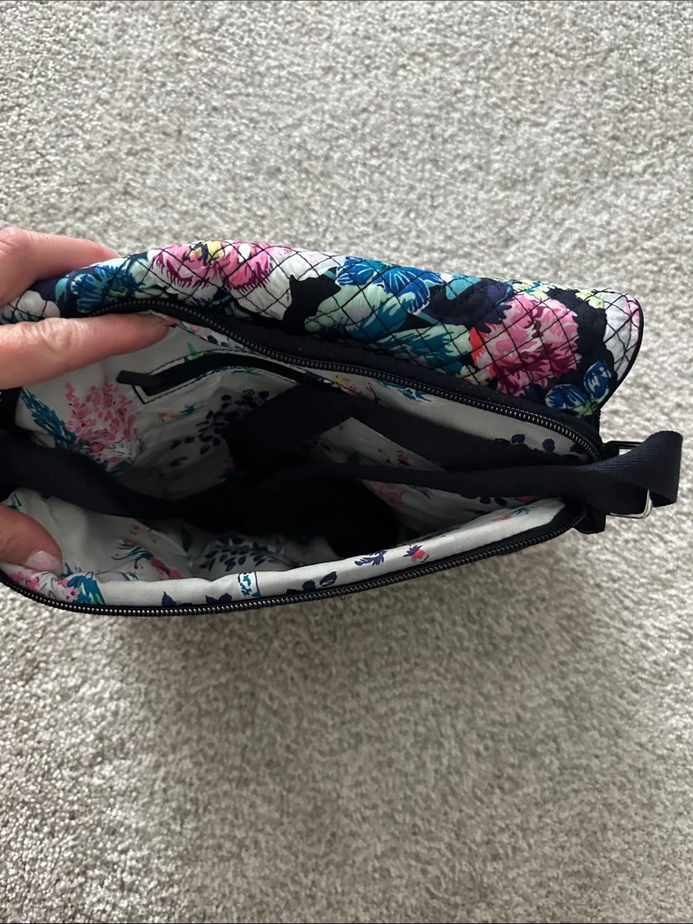 Vera Bradley Navy Floral Quilted Iconic Turnabout Crossbody Bag